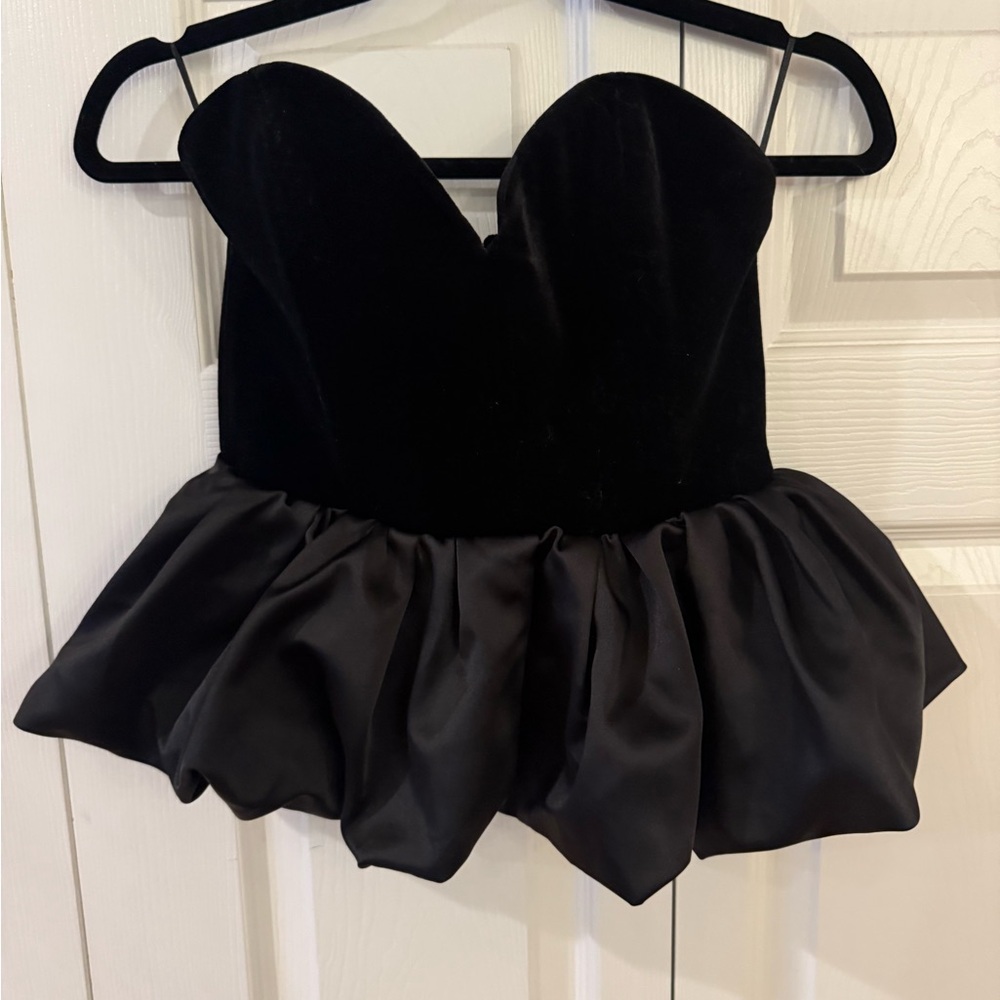 Zara Velvet Black Strapless Peplum Top